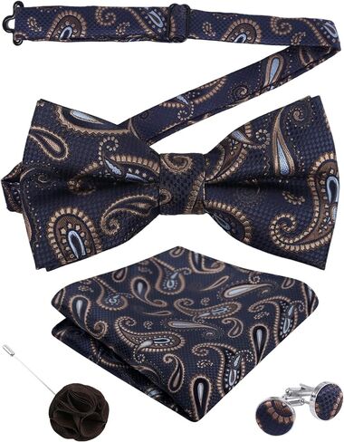 Alizeal Mens 4pcs Paisley Pattern Pre-tied Bow Tie, Pocket Square, Cufflinks and Boutonniere Set for Wedding in Kuwait