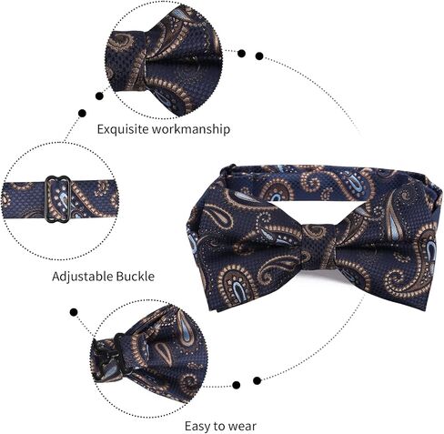Alizeal Mens 4pcs Paisley Pattern Pre-tied Bow Tie, Pocket Square, Cufflinks and Boutonniere Set for Wedding in Kuwait