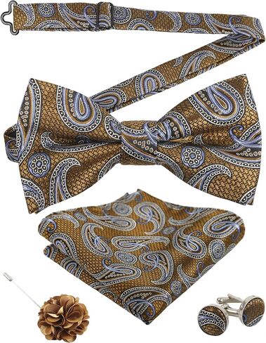 Alizeal Mens 4pcs Paisley Pattern Pre-tied Bow Tie, Pocket Square, Cufflinks and Boutonniere Set for Wedding in Kuwait