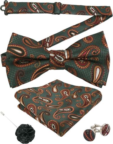 Alizeal Mens 4pcs Paisley Pattern Pre-tied Bow Tie, Pocket Square, Cufflinks and Boutonniere Set for Wedding in Kuwait