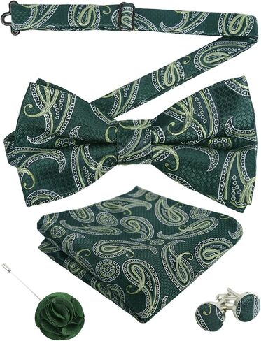 Alizeal Mens 4pcs Paisley Pattern Pre-tied Bow Tie, Pocket Square, Cufflinks and Boutonniere Set for Wedding in Kuwait