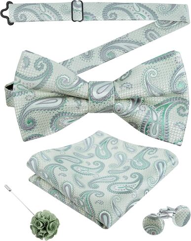 Alizeal Mens 4pcs Paisley Pattern Pre-tied Bow Tie, Pocket Square, Cufflinks and Boutonniere Set for Wedding in Kuwait