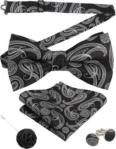 Alizeal Mens 4pcs Paisley Pattern Pre-tied Bow Tie, Pocket Square, Cufflinks and Boutonniere Set for Wedding in Kuwait
