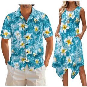 Couple Matching Outfit Hawaiian Men's Button Down Shirt Sleeveless Sundresses Dress Summer Dress for Women 2026 in Saudi Arabia