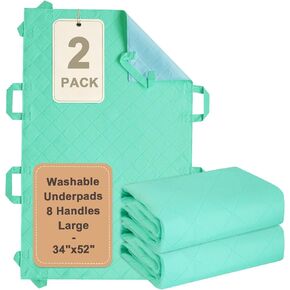 Positioning Bed Pads 2 Pack with 8 Reinforced Handles, 34'' x 52'', Quick-Drying, Washable Waterproof Reusable Pads for Lifting, Turning, Transfering Elderly, Bedridden and Incontinence Patients in Saudi Arabia