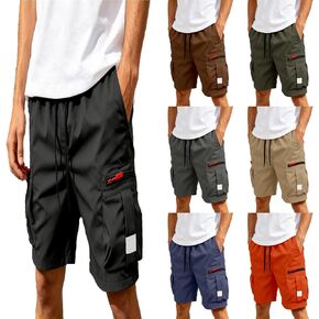 Men Cargo Shorts with Pockets Drawstring Lightweight Knee Length Casual Work Short Elastic Waist Summer Hiking Pant Black in Saudi Arabia