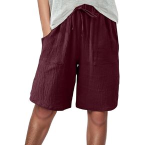 Lightweight Linen Bermuda Shorts for Women Knee Length Linen Shorts High Waisted Casual Summer Pants with Pockets in Saudi Arabia