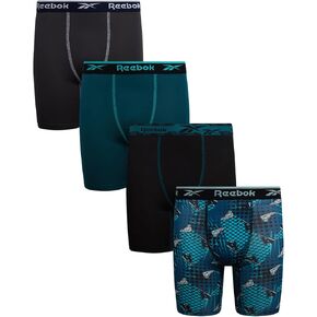 Reebok Boys Boxer Briefs - 4 Pack Performance 6" Inseam Long Leg Boxer Briefs Boys Underwear with Support Pouch (6-18) in Saudi Arabia