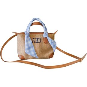 Personalized Coastal Mini Crossbody Bag - Straw Woven Purse with Embroidered Monogram, Faux Leather Crossbody Handbag, Small Travel Purse, Gift for Women in Saudi Arabia