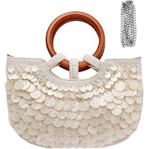 Shell Purse for Women Girls, Seashell Beaded Clutch Bag for Women 2026, Luxury Mother-of-Pearl Handmade Top Handle Bag Beach Wedding Evening Party Handbag for Summer Resort Vacation in Saudi Arabia