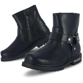 Men's Motorcycle Boot Black Riding Boots for Biker-Waterproof PU Leather Low Heels Zipper Fashion Casual Boots in Saudi Arabia