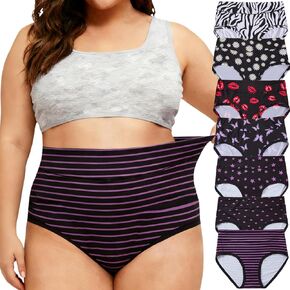 Women's Underwear Plus Size Briefs 7 Pack Mid High Waist Full Coverage Panties XL-5XL Classic Hipsters in Saudi Arabia