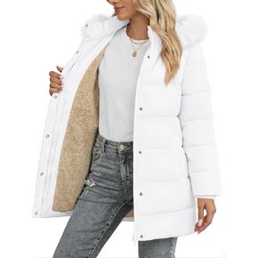 SMENG Women's Long Winter Puffer Coat Warm Fleece Lined Hooded Parka Ribbed Cuffs Button Zipper Windproof Outerwear in Kuwait