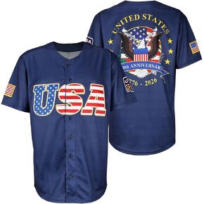 Man's USA 250th Anniversary Baseball Jersey American Flag Button Down Independence Day 4th of July Shirt in Saudi Arabia