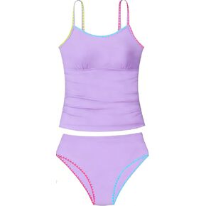 Girls Tankini Swimsuits Two Piece Bathing Suit Colorful Contrast Trim Swimwear Padded Swimsuits for Teens 9-16Y in Saudi Arabia