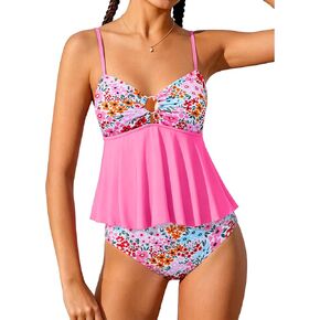 XUNYU فتاة ملابس السباحة 2 قطعة التغطية الكاملة Tankini عالية الخصر ثوب السباحة Flowy كشكش بِدل السباحة لطيف في سن المراهقة ملابس سباحة للفتيات in Kuwait