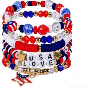 ORORIN 4th of July Outfits for Women,USA American Flag Patriotic Bracelets,Fourth of July Red White Blue Jewelry Accessories Decorations to Match Outfits Shirts Dresses,america 250 merchandise in Kuwait