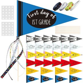 64 Pcs First & Last Day of School Flag Kit with Ribbon Stick Back to School Pennant Decor First Day of Preschool Flag Reusable 17 Grades Photo Prop for Preschool to College Classroom in Saudi Arabia