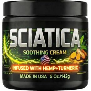 Sciatica Nerve Cream with Hemp Oil, Turmeric, Aloe & Lavender – Sciatic Nerve Comfort Cream for Lower Back & Legs – 5 oz – Non-Greasy Formula for Men & Women – Lab Tested, Made in USA in Saudi Arabia