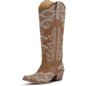 Women's Cowboy Boots Rhinestone Embroidery Western Cowgirl Boots Knee-High Sparkly Concerts Wedding Boot Snip Toe Chunky Heel for Chic Party Rodeos in Saudi Arabia