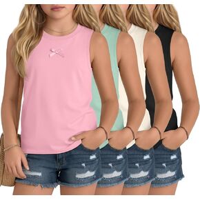 4 Pack Girl's Tank Tops Crew Neck Sleeveless Summer Basic Shirts Casual Cute Tanks 5-16 Years in Kuwait