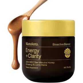 Manukora Energy + Clarity Supplement, Ginseng, Lion's Mane & Green Tea Extract with Manuka Honey, Supports Focus, Cognitive Clarity, Energy & Improved Absorption, 3rd-Party Tested, Non-GMO, 225g Jar in Saudi Arabia
