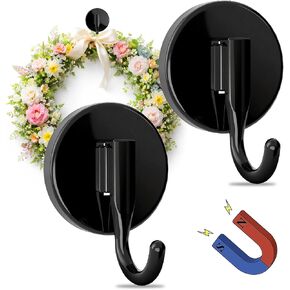 Magnetic Wreath Hangers for Front Door, 2-Pack Heavy Duty Magnetic Wreath Hooks for Metal Doors, No Drilling, No Adhesive, Indoor Outdoor Seasonal Decor, Reusable Holder, Black in Saudi Arabia