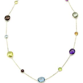 14K Yellow Gold Oval And Round Shaped Gemstone Necklace 24 Inches in Saudi Arabia