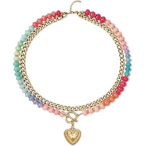 Chunky Layered Necklaces for Women, Cute Heart Pendant Colorful glass Beaded Choker Trendy Anti-Tangle Single Clasp Design Summer Vacation Beach Festival Casual Jewelry Gifts in Kuwait