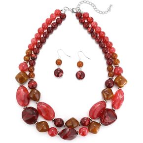 Errally Chunky Beaded Necklaces for Women Double Strand Resin Bead Collar Necklace and Earring Set Statement Jewelry Set Mothers Day Gifts in Saudi Arabia