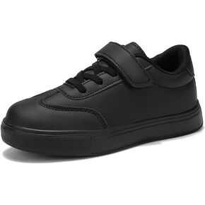 Kids Hook and Loop Sneakers, Low Top Casual Shoes for Boys and Girls, Lightweight Synthetic Leather with Non-Slip Sole, White and Black in Saudi Arabia