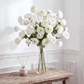 6 Stems Artificial Ranunculus Flowers 33.5 Inch, 36 Heads Long Stem Silk Faux Flowers with Leaves for Wedding Bouquets, Table Centerpieces, DIY Floral Arrangements(White) in Saudi Arabia