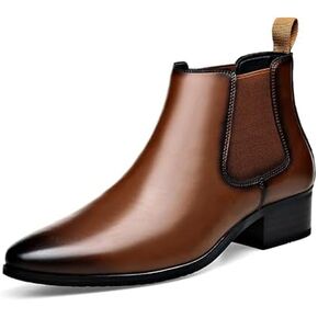 Men'S Leather Chelsea Ankle Boots Fashion Side Zipper Pointed Toe Business Chukka Boots Casual Comfortable Dress Bootie in Saudi Arabia