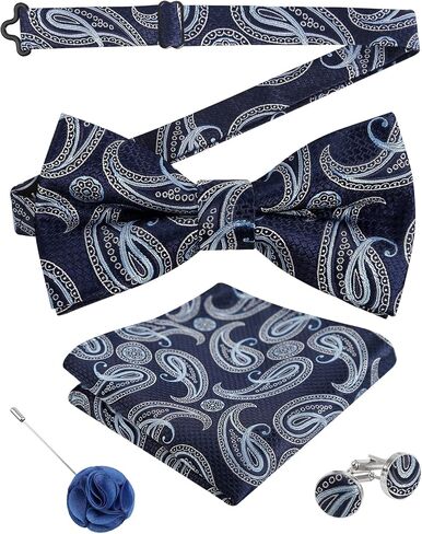 Alizeal Mens 4pcs Paisley Pattern Pre-tied Bow Tie, Pocket Square, Cufflinks and Boutonniere Set for Wedding in Kuwait