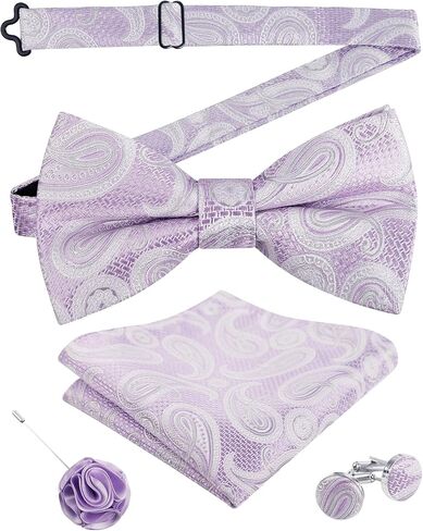 Alizeal Mens 4pcs Paisley Pattern Pre-tied Bow Tie, Pocket Square, Cufflinks and Boutonniere Set for Wedding in Kuwait