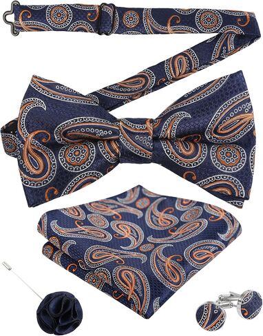Alizeal Mens 4pcs Paisley Pattern Pre-tied Bow Tie, Pocket Square, Cufflinks and Boutonniere Set for Wedding in Kuwait