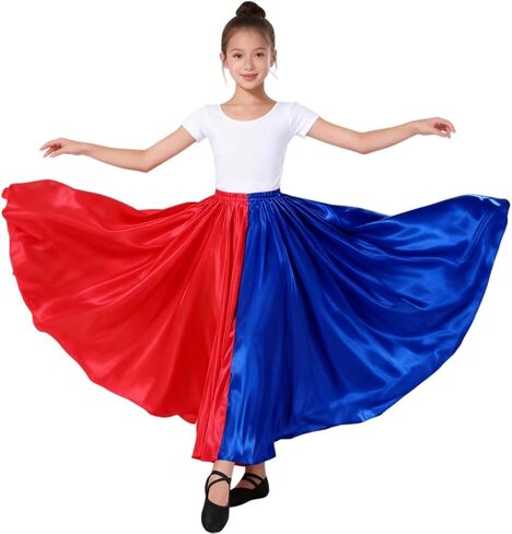Flowy Swing Girls' Two-Tone Satin Dance Skirt for Ballet Folkloric Mexican Flamenco Dance Performance Class & Recital in Saudi Arabia