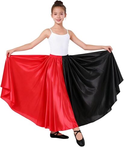 Flowy Swing Girls' Two-Tone Satin Dance Skirt for Ballet Folkloric Mexican Flamenco Dance Performance Class & Recital in Saudi Arabia