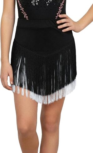 Kids Girls Tassel Latin Skirt Elastic Waist Fringe Layered Dancewear Asymmetric Salsa Rumba Skirts 5-15 Years in Saudi Arabia