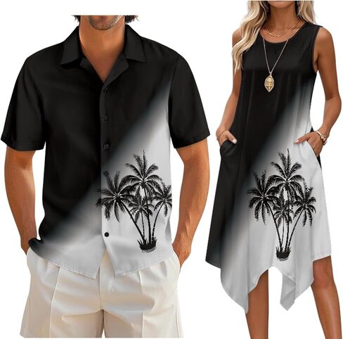 Couple Matching Outfit Hawaiian Men's Button Down Shirt Sleeveless Sundresses Dress Summer Dress for Women 2026 in Saudi Arabia