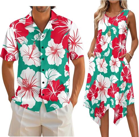 Couple Matching Outfit Hawaiian Men's Button Down Shirt Sleeveless Sundresses Dress Summer Dress for Women 2026 in Saudi Arabia