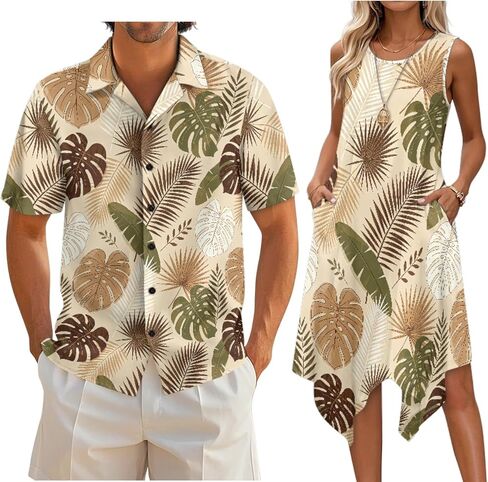 Couple Matching Outfit Hawaiian Men's Button Down Shirt Sleeveless Sundresses Dress Summer Dress for Women 2026 in Saudi Arabia