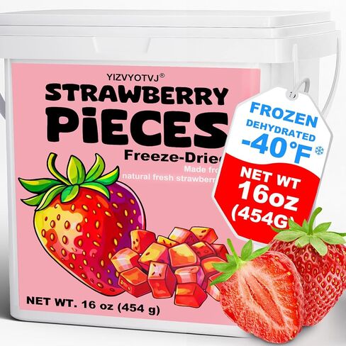 Freeze Dried Strawberry Pieces - 16 oz (1 lb) Resealable Bucket - Crunchy Dried Fruit Bulk No Added Sugar Snack for Smoothies, Oatmeal, Yogurt, Baking, Dessert & Trail Mix in Saudi Arabia