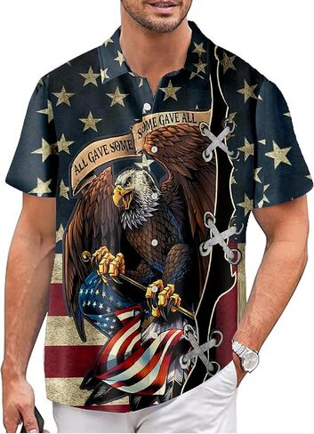Patriotic Shirts for Men,Mens 250 Anniversary USA Shirt,Short Sleeve American Flag Shirts for Men in Kuwait