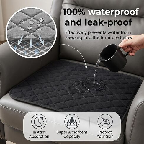 Kenaoeo 22 x 21 Inch Waterproof Chair Pads for Incontinence 4 Pack Reusable Washable Absorbent Seat Protector Pads Non Slip Wheelchair Accessories for Home and Travel, Black in Saudi Arabia