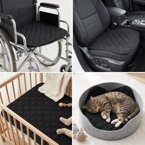 Kenaoeo 22 x 21 Inch Waterproof Chair Pads for Incontinence 4 Pack Reusable Washable Absorbent Seat Protector Pads Non Slip Wheelchair Accessories for Home and Travel, Black in Saudi Arabia
