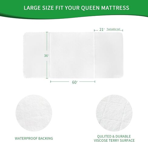 Incontinence Bed Pads for Adults & Kids & Elderly, Waterproof Reusable Mattress Protector Underpads Washable Pee Pads with Tuckable Sides, Non-Slip Design Super Absorbent, Queen-60" x 36" in Saudi Arabia
