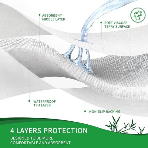 Incontinence Bed Pads for Adults & Kids & Elderly, Waterproof Reusable Mattress Protector Underpads Washable Pee Pads with Tuckable Sides, Non-Slip Design Super Absorbent, Queen-60" x 36" in Saudi Arabia