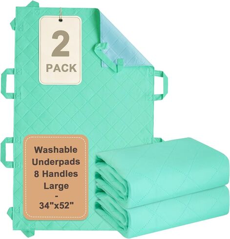Positioning Bed Pads 2 Pack with 8 Reinforced Handles, 34'' x 52'', Quick-Drying, Washable Waterproof Reusable Pads for Lifting, Turning, Transfering Elderly, Bedridden and Incontinence Patients in Saudi Arabia