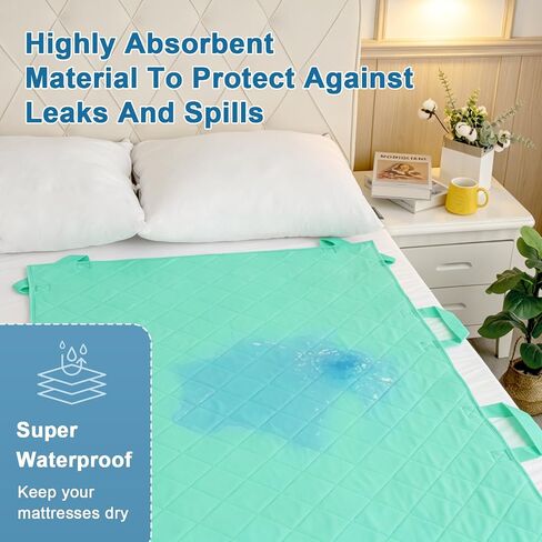 Positioning Bed Pads 2 Pack with 8 Reinforced Handles, 34'' x 52'', Quick-Drying, Washable Waterproof Reusable Pads for Lifting, Turning, Transfering Elderly, Bedridden and Incontinence Patients in Saudi Arabia